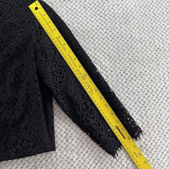 Tara Jarmon Cardigan Women 38 Black Lace Eye Lash Open Front Cropped Crew Neck - Picture 9 of 12